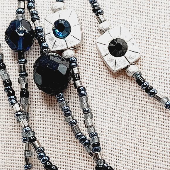 Chico’s Five Strand Beaded Necklace Blue Black Silver 20” Layered Sparkle - Picture 6 of 10